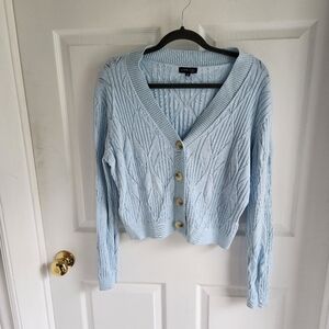 Cable Knit Cardigan C'est Moi Sweater Light Blue M